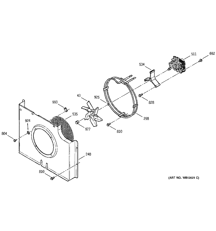 CONVECTION FAN Diagram and Parts List for JK950AA3AA  General Electric Wall Oven