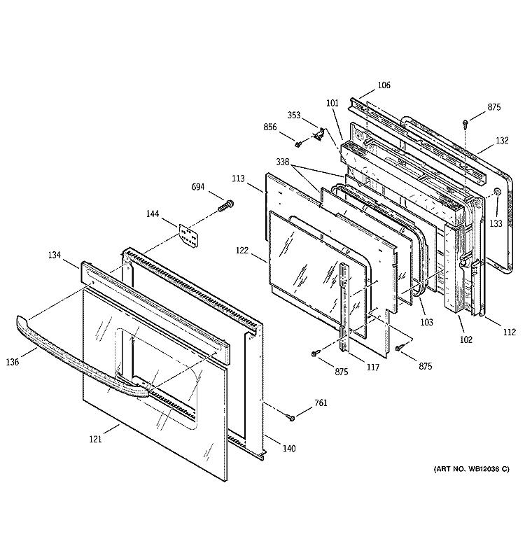 DOOR Diagram and Parts List for JCKP15BA3BB  General Electric Wall Oven