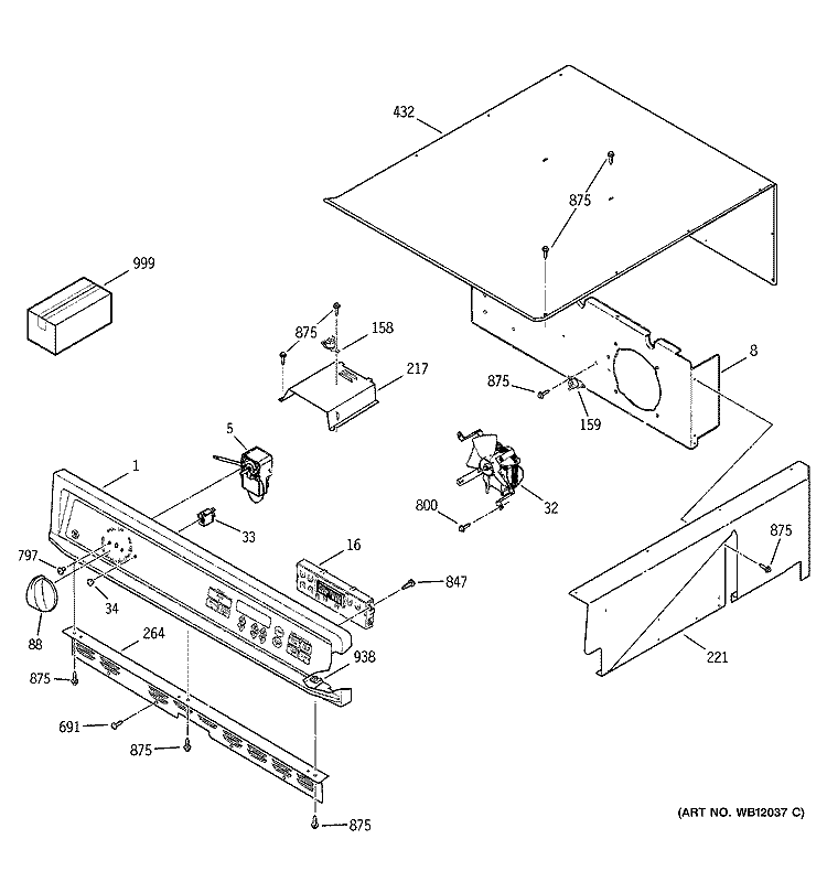 CONTROL PANEL Diagram and Parts List for JKP27BA3BB  General Electric Wall Oven