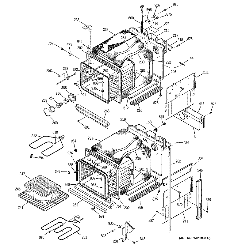 BODY PARTS Diagram and Parts List for JKP27BA3BB  General Electric Wall Oven