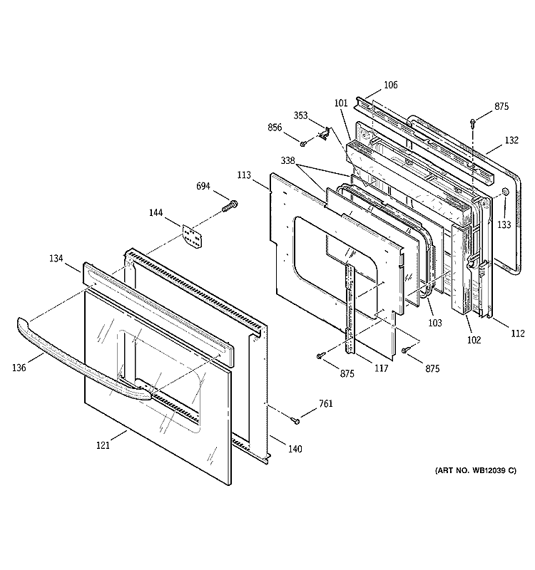 LOWER DOOR Diagram and Parts List for JKP27BA3BB  General Electric Wall Oven