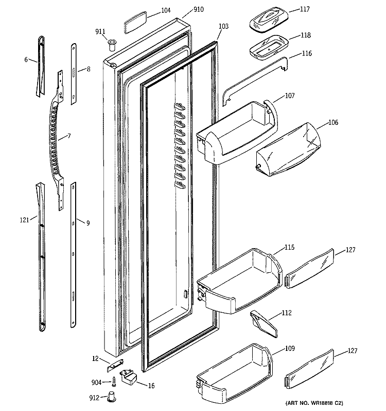 FRESH FOOD DOOR Diagram and Parts List for ESS25SGMBBS  General Electric Refrigerator