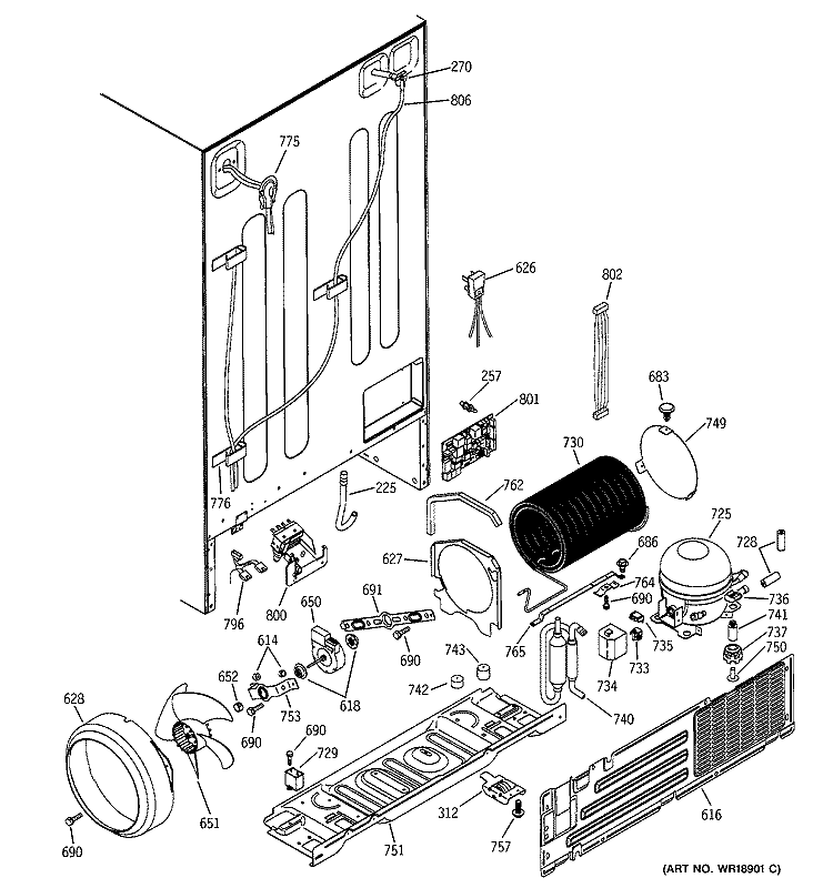 UNIT PARTS Diagram and Parts List for ESS25SGMBBS  General Electric Refrigerator
