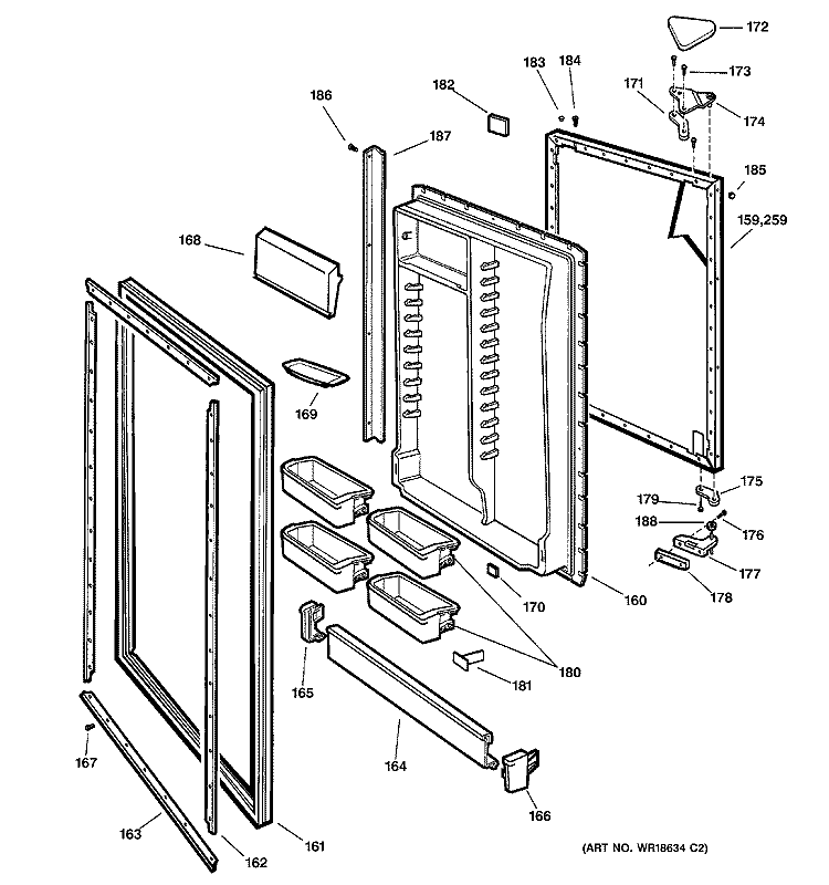 FRESH FOOD DOOR Diagram and Parts List for TCD18PADARWW  General Electric Refrigerator