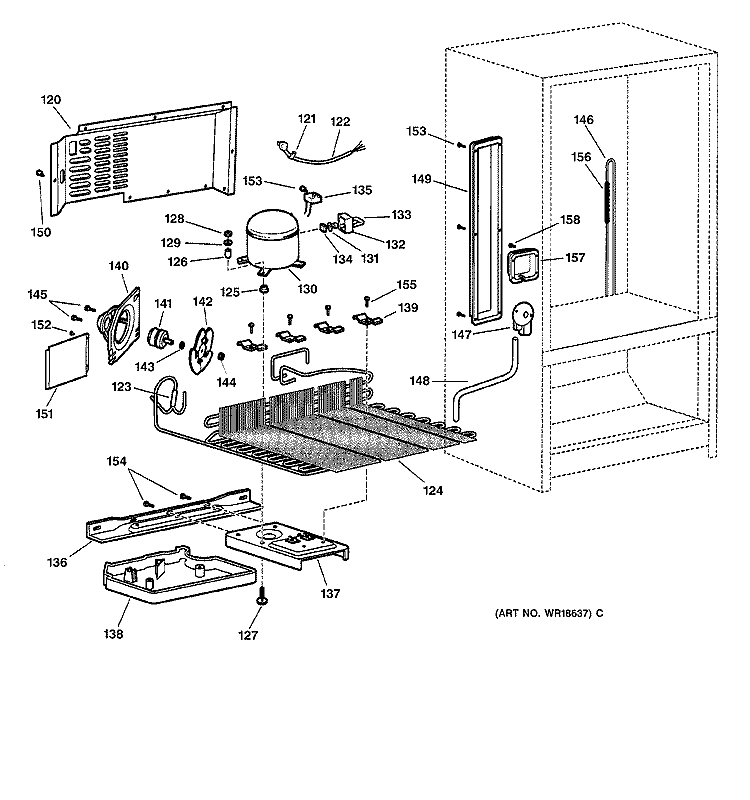 UNIT PARTS Diagram and Parts List for TCD18PADARWW  General Electric Refrigerator