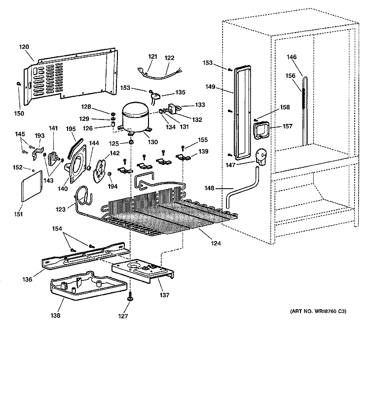 UNIT PARTS Diagram and Parts List for TCD18PADBRBB  General Electric Refrigerator