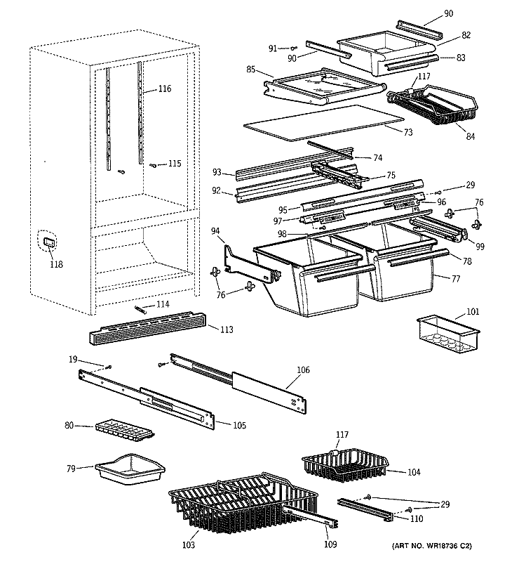 SHELF PARTS Diagram and Parts List for TCS18PADBLBS  General Electric Refrigerator