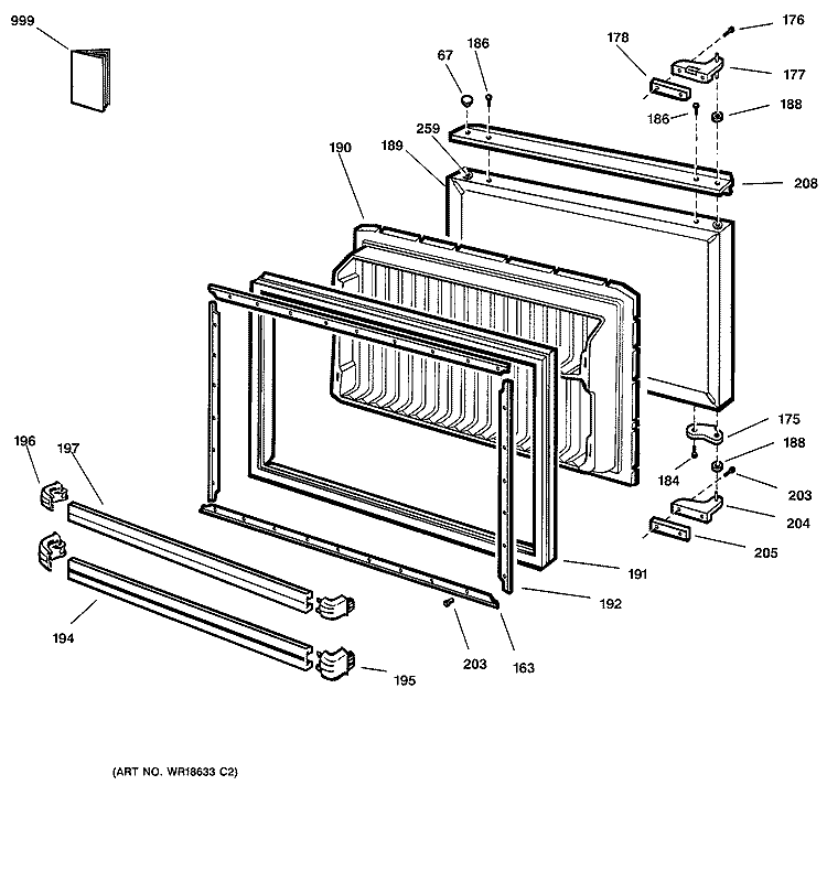 FREEZER DOOR Diagram and Parts List for TCX18PADARAA  General Electric Refrigerator