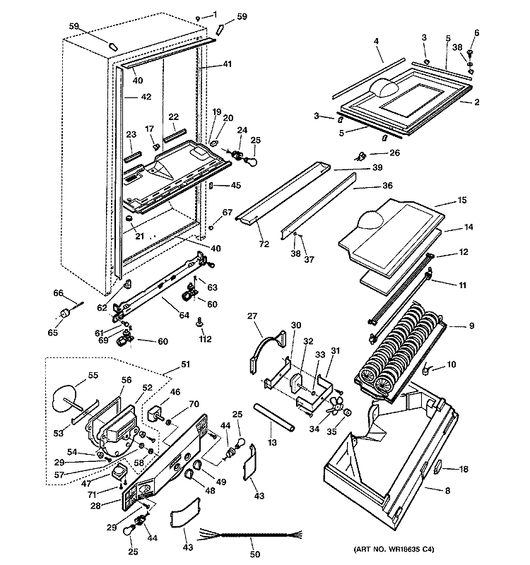 CABINET PARTS Diagram and Parts List for TCX18PADARAA  General Electric Refrigerator