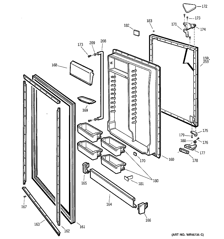 FRESH FOOD DOOR Diagram and Parts List for TCS18PADALBS  General Electric Refrigerator