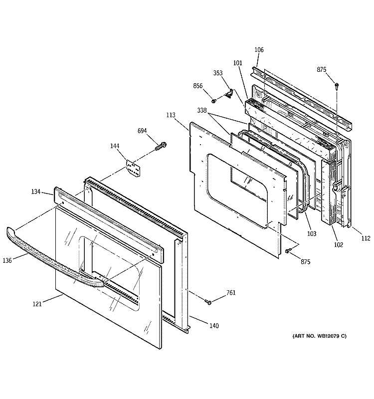 DOOR Diagram and Parts List for JCKS05WA3WW  General Electric Wall Oven