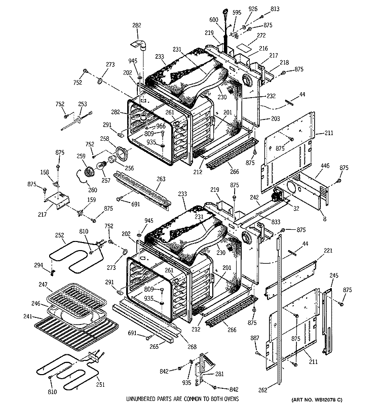 BODY PARTS Diagram and Parts List for JKP45BA3BB  General Electric Wall Oven