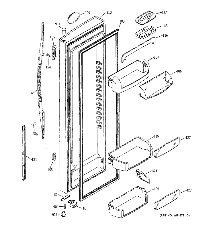FRESH FOOD DOOR Diagram and Parts List for PSS25NGMBAA  General Electric Refrigerator