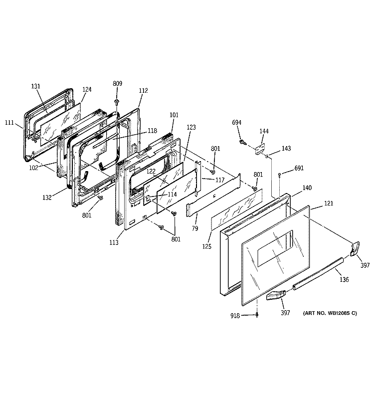 DOOR Diagram and Parts List for JGRP17WEW4WW  General Electric Range