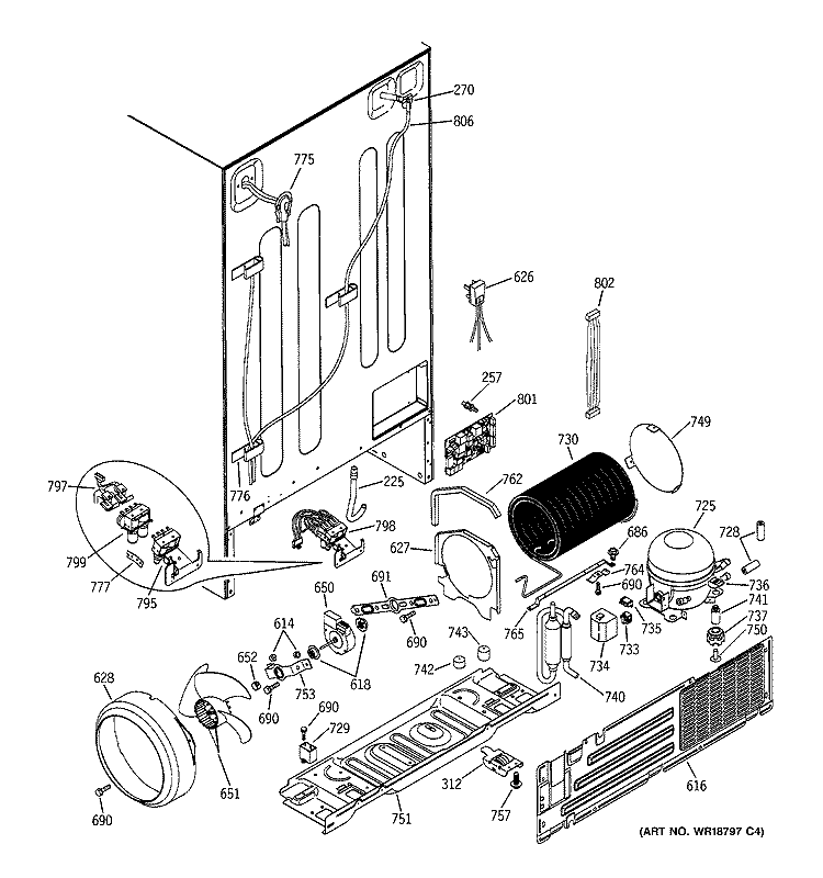UNIT PARTS Diagram and Parts List for PSS29NHMACC  General Electric Refrigerator
