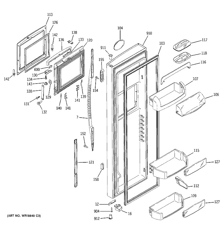 FRESH FOOD DOOR Diagram and Parts List for PSS29NHMACC  General Electric Refrigerator