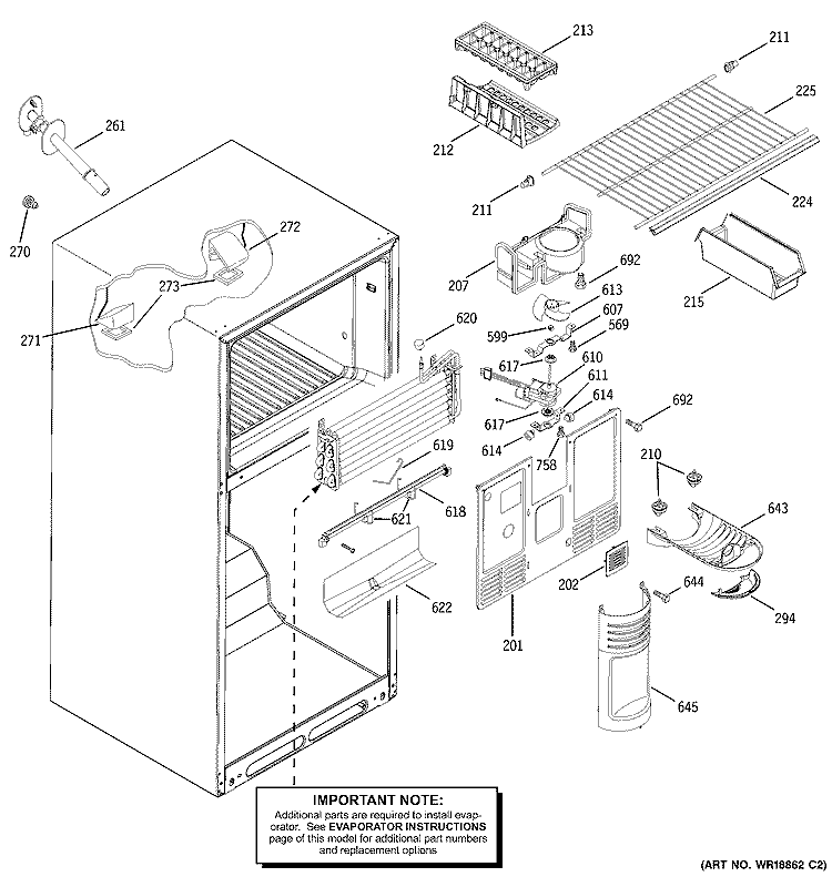 FREEZER SECTION Diagram and Parts List for GTS19ZBMARWW  General Electric Refrigerator