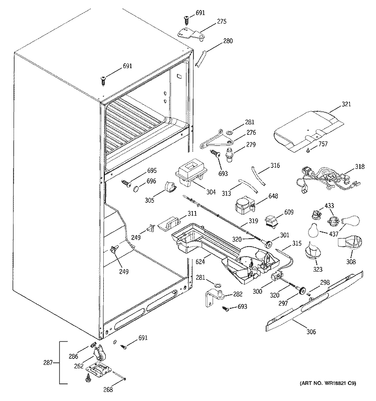 FRESH FOOD SECTION Diagram and Parts List for GTS19ZBMARWW  General Electric Refrigerator