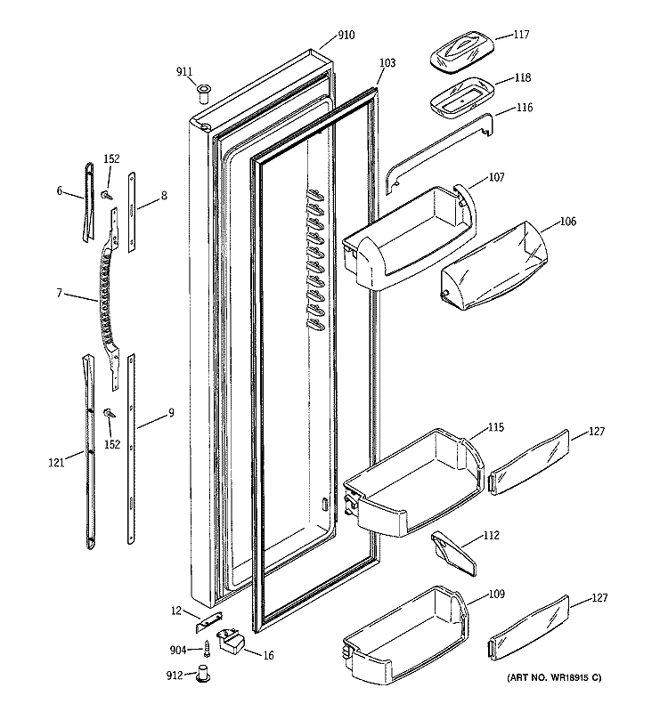 FRESH FOOD DOOR Diagram and Parts List for GSS25PGMBBB  General Electric Refrigerator