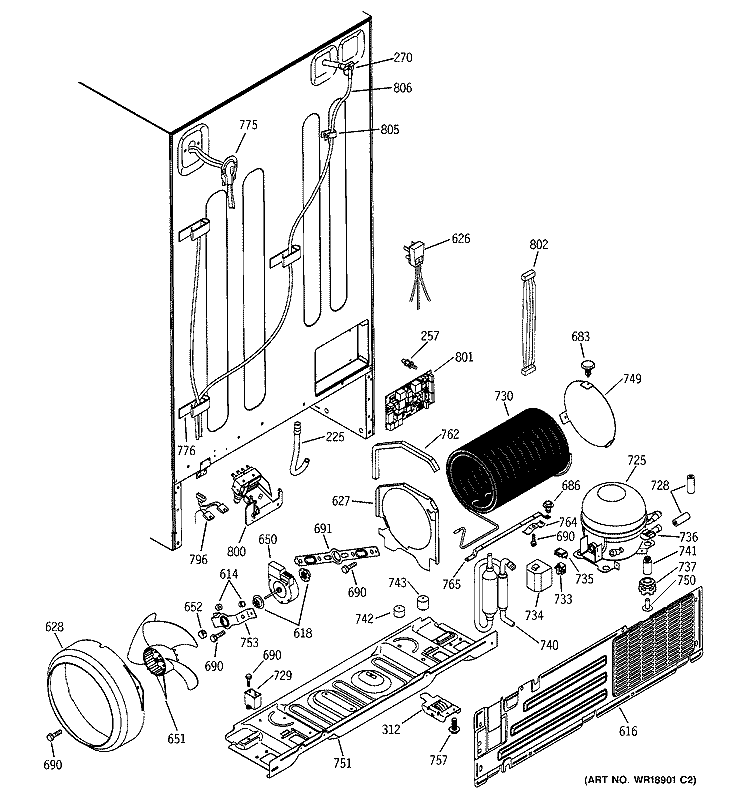UNIT PARTS Diagram and Parts List for GSS25PGMBBB  General Electric Refrigerator