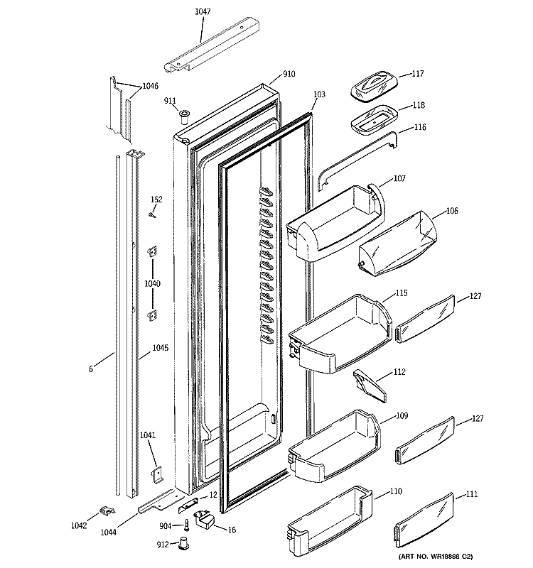 FRESH FOOD DOOR Diagram and Parts List for PSI23NGMBBB  General Electric Refrigerator