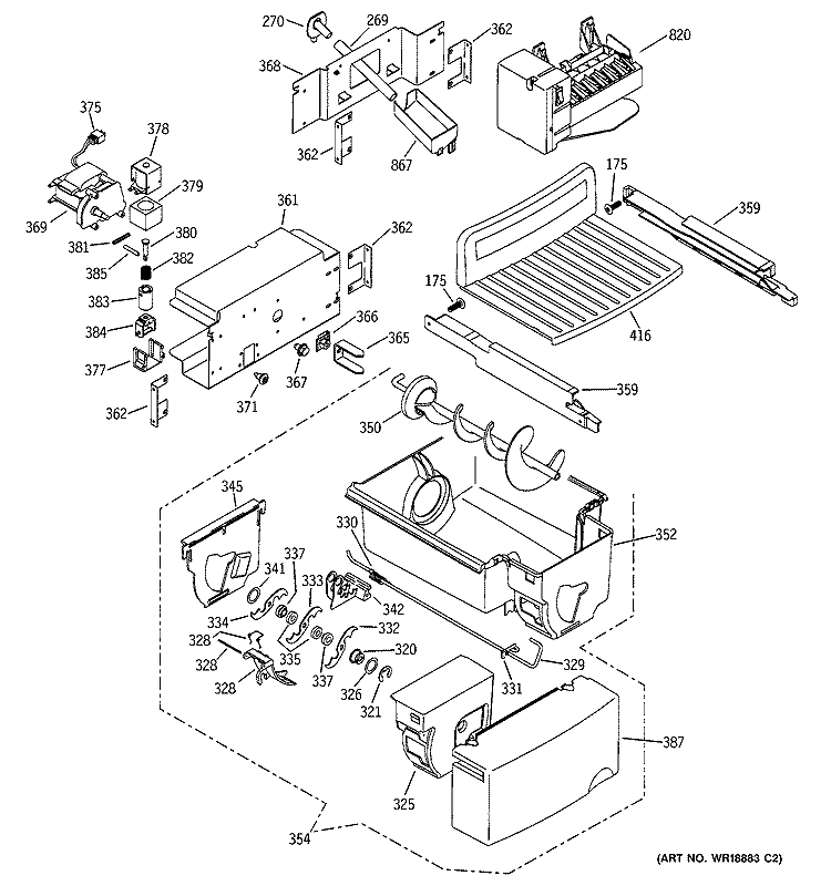 ICEMAKER & DISPENSER Diagram and Parts List for PSI23NGMBBB  General Electric Refrigerator