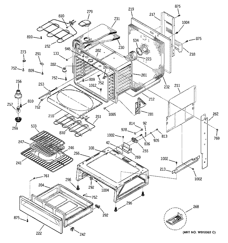 BODY & DRAWER PARTS Diagram and Parts List for JSP56CD2CC  General Electric Range