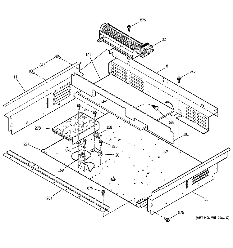 COOLING FAN Diagram and Parts List for JSP46CD2CC  General Electric Range