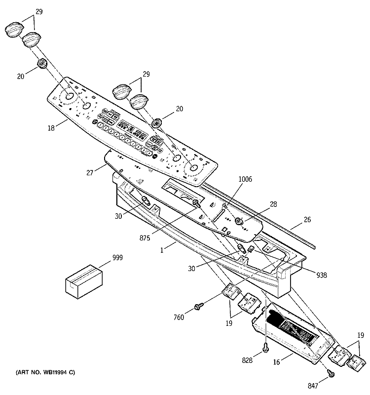 CONTROL PANEL Diagram and Parts List for JD966SD1SS  General Electric Range