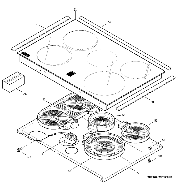 COOKTOP Diagram and Parts List for JD966SD1SS  General Electric Range