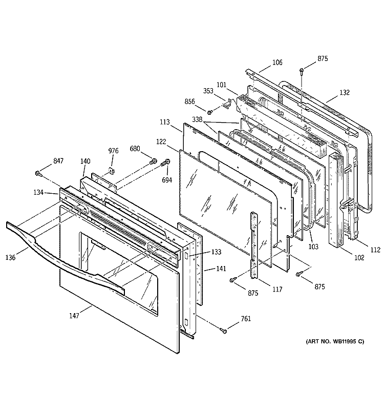 DOOR Diagram and Parts List for JD966SD1SS  General Electric Range