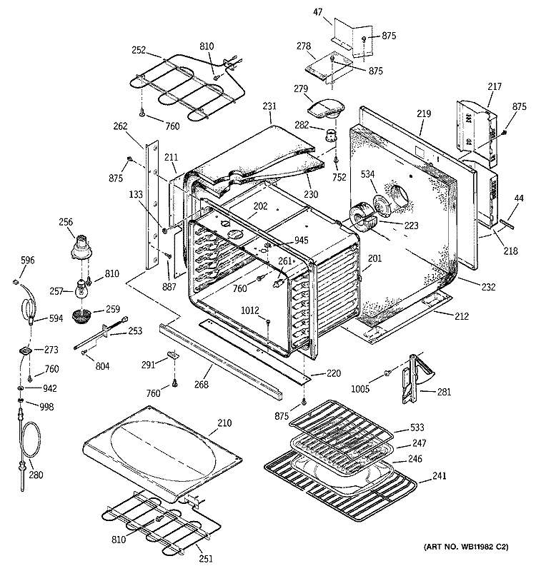BODY PARTS Diagram and Parts List for JTP18WA5WW  General Electric Wall Oven