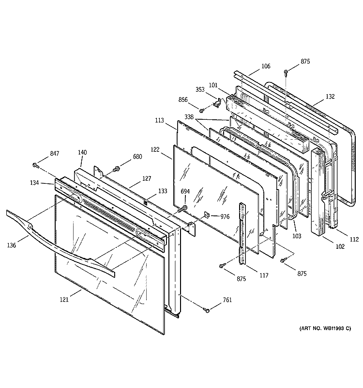 DOOR Diagram and Parts List for JD966CD1CC  General Electric Range