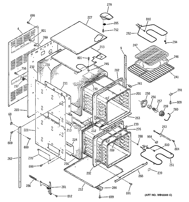 BODY PARTS Diagram and Parts List for JRP24BW5BB  General Electric Wall Oven