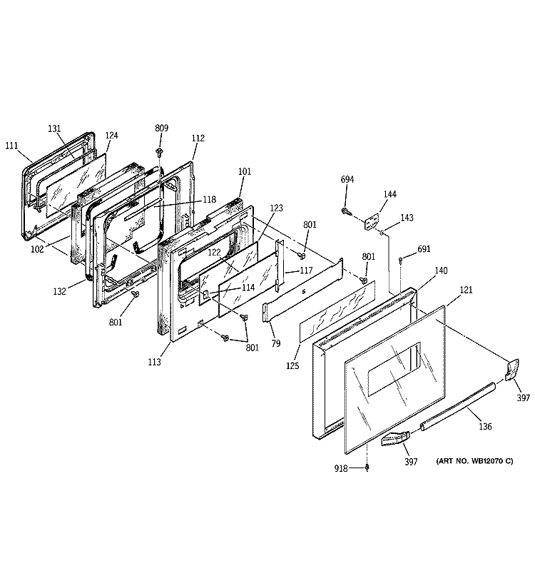 UPPER DOOR Diagram and Parts List for JRP24BW5BB  General Electric Wall Oven
