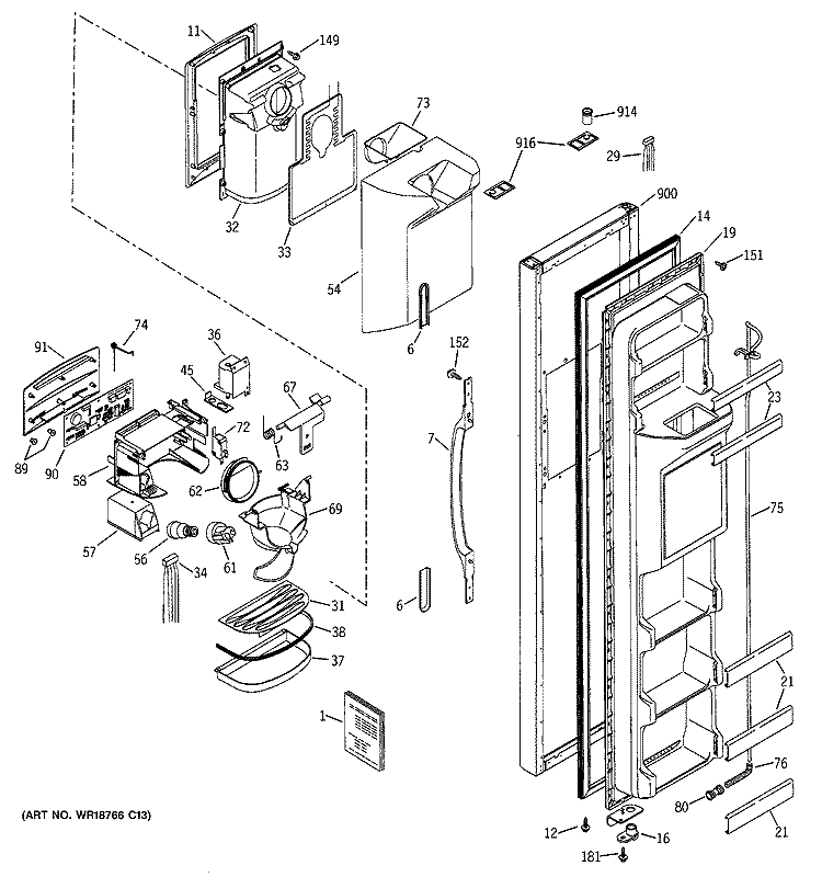 FREEZER DOOR Diagram and Parts List for HSS22DDMBWH  Hotpoint Refrigerator