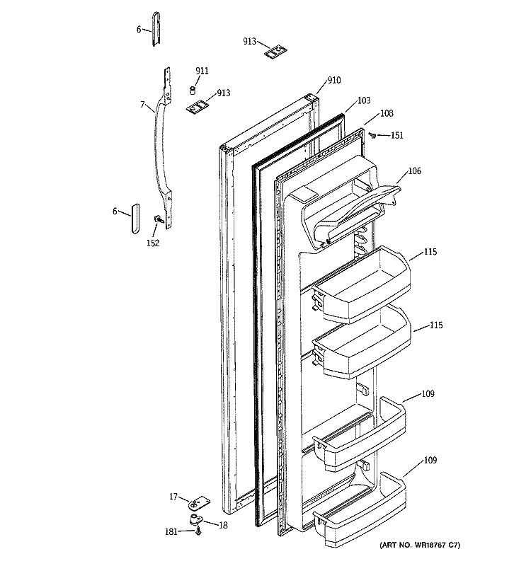 FRESH FOOD DOOR Diagram and Parts List for HSS22DDMBWH  Hotpoint Refrigerator