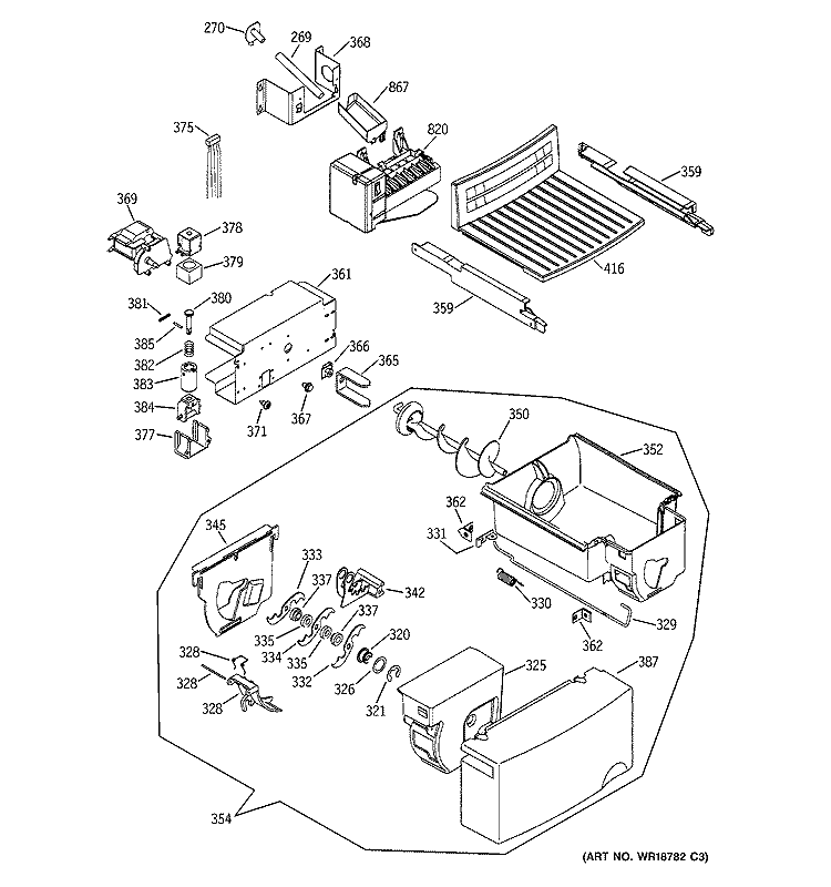 ICEMAKER & DISPENSER Diagram and Parts List for HSS22DDMBWH  Hotpoint Refrigerator