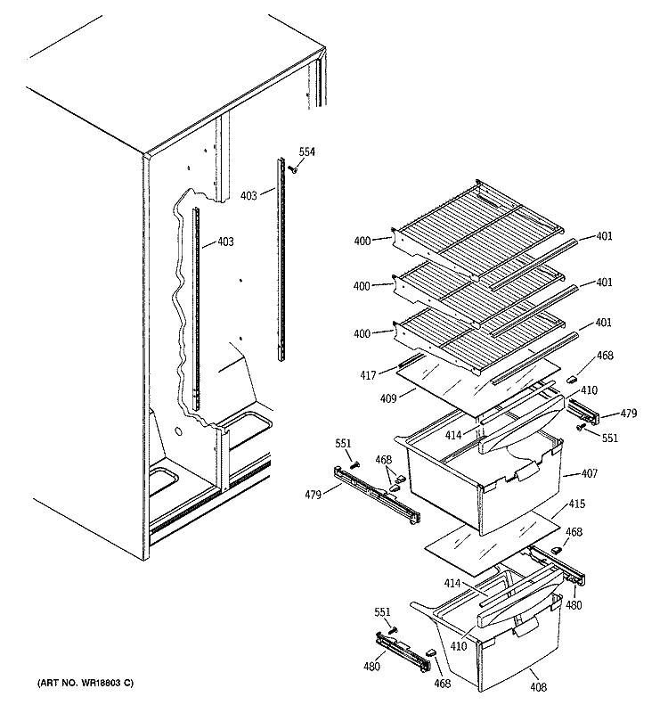FRESH FOOD SHELVES Diagram and Parts List for HSS22DDMBWH  Hotpoint Refrigerator