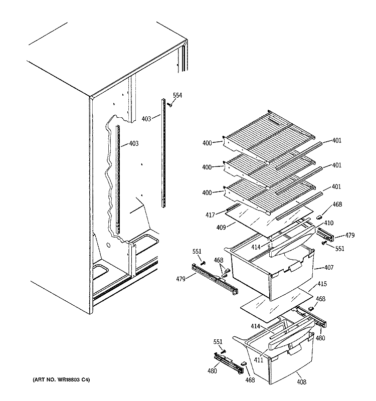 FRESH FOOD SHELVES Diagram and Parts List for RSG20DDMBFWW  General Electric Refrigerator