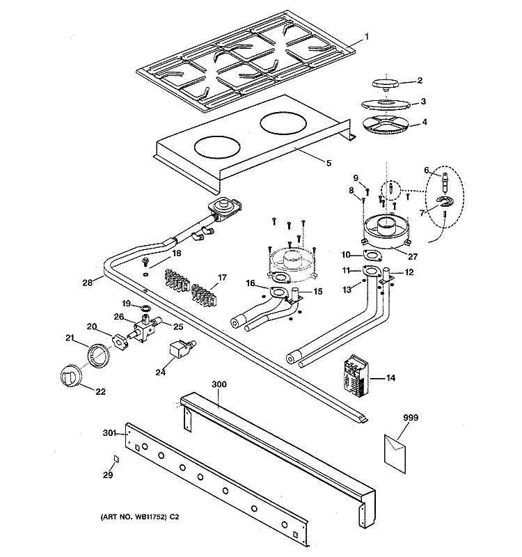 COOKTOP Diagram and Parts List for ZDP36L6DSS  General Electric Range