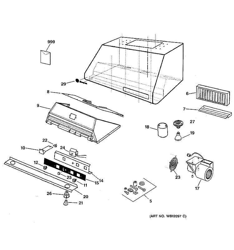 RANGE HOOD Diagram and Parts List for ZV671W2SS  General Electric Range Hood