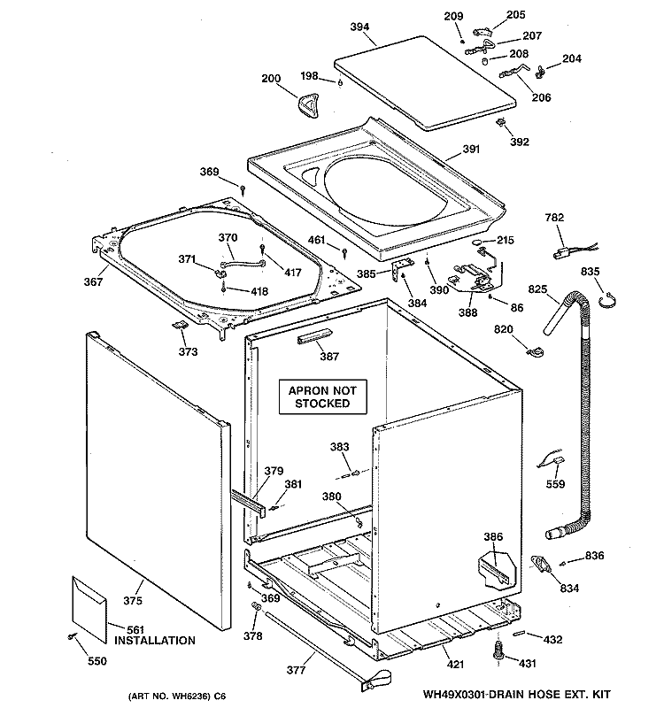CABINET, COVER & FRONT PANEL Diagram and Parts List for WCSR2080B0CC  General Electric Washer