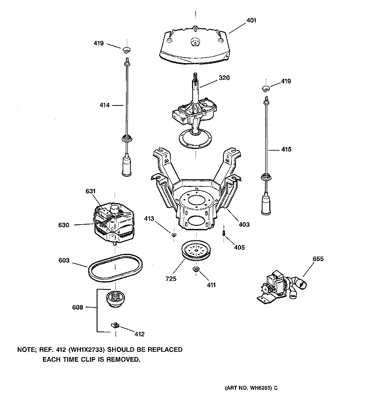 SUSPENSION, PUMP & DRIVE COMPONENTS Diagram and Parts List for WCSR2080B0CC  General Electric Washer