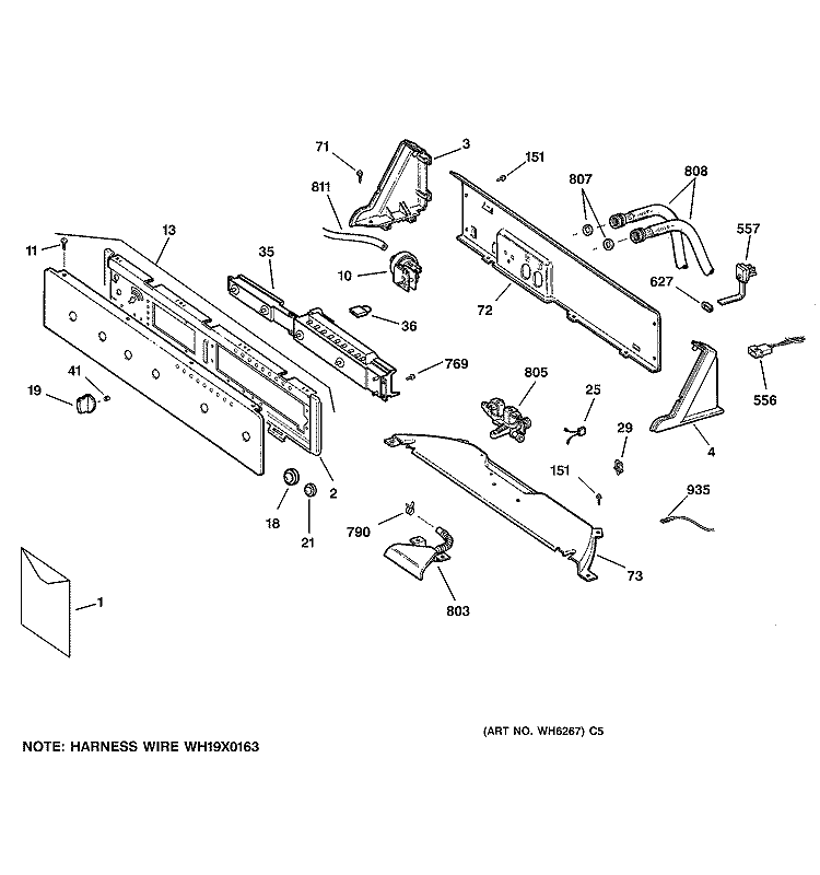 CONTROLS & BACKSPLASH Diagram and Parts List for WWSE6260B0CC  General Electric Washer