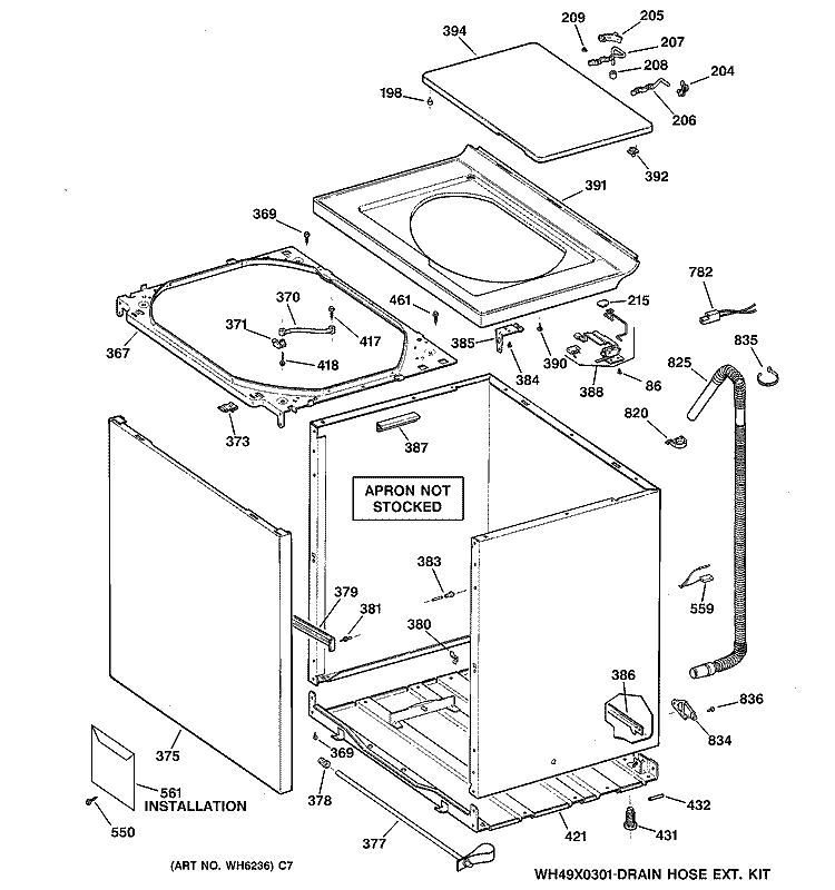 CABINET, COVER & FRONT PANEL Diagram and Parts List for WBXR2090B0CC  General Electric Washer
