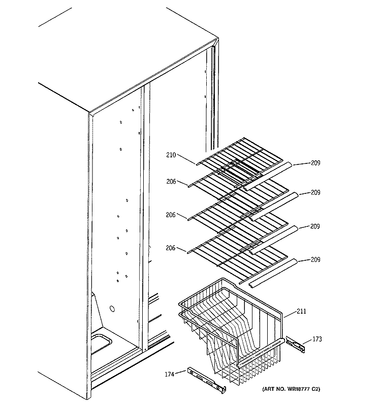 FREEZER SHELVES Diagram and Parts List for GSS25SGMBBS  General Electric Refrigerator