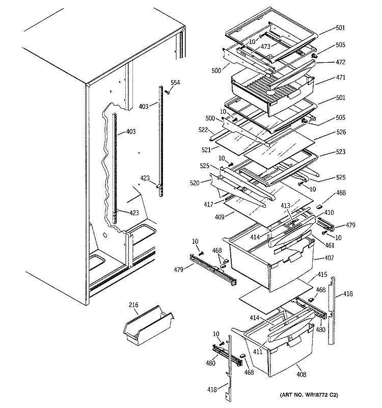 FRESH FOOD SHELVES Diagram and Parts List for GSS25SGMBBS  General Electric Refrigerator