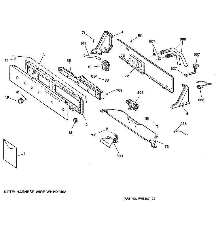 CONTROLS & BACKSPLASH Diagram and Parts List for S4200B0WW  General Electric Washer
