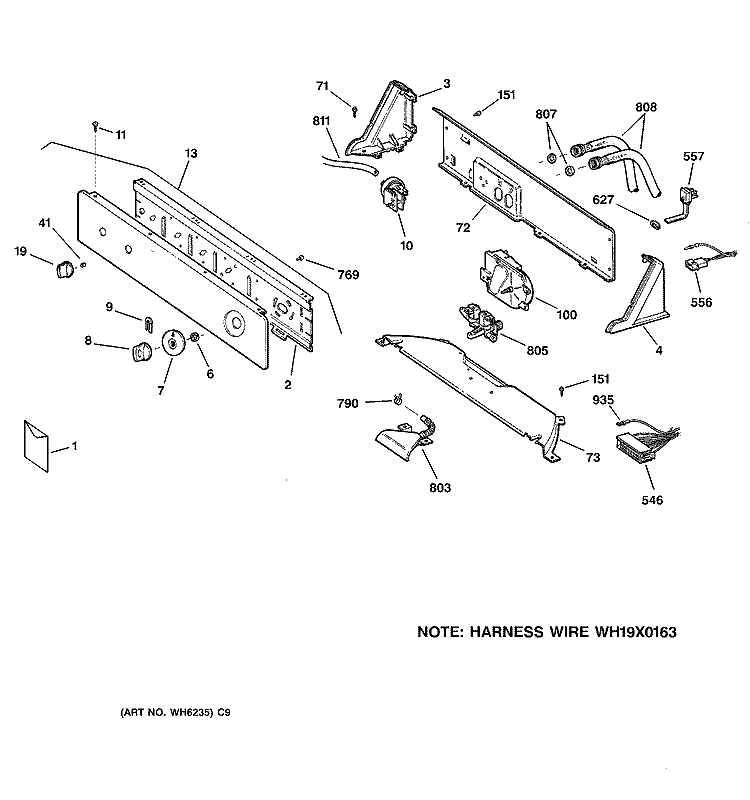 CONTROLS & BACKSPLASH Diagram and Parts List for WVSR1060B0WW  General Electric Washer